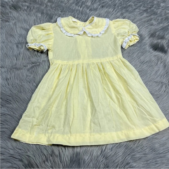Vintage Handmade 2 Piece Yellow Polka Dot Ruffle Toddler Girls Pinafore - Picture 15 of 16